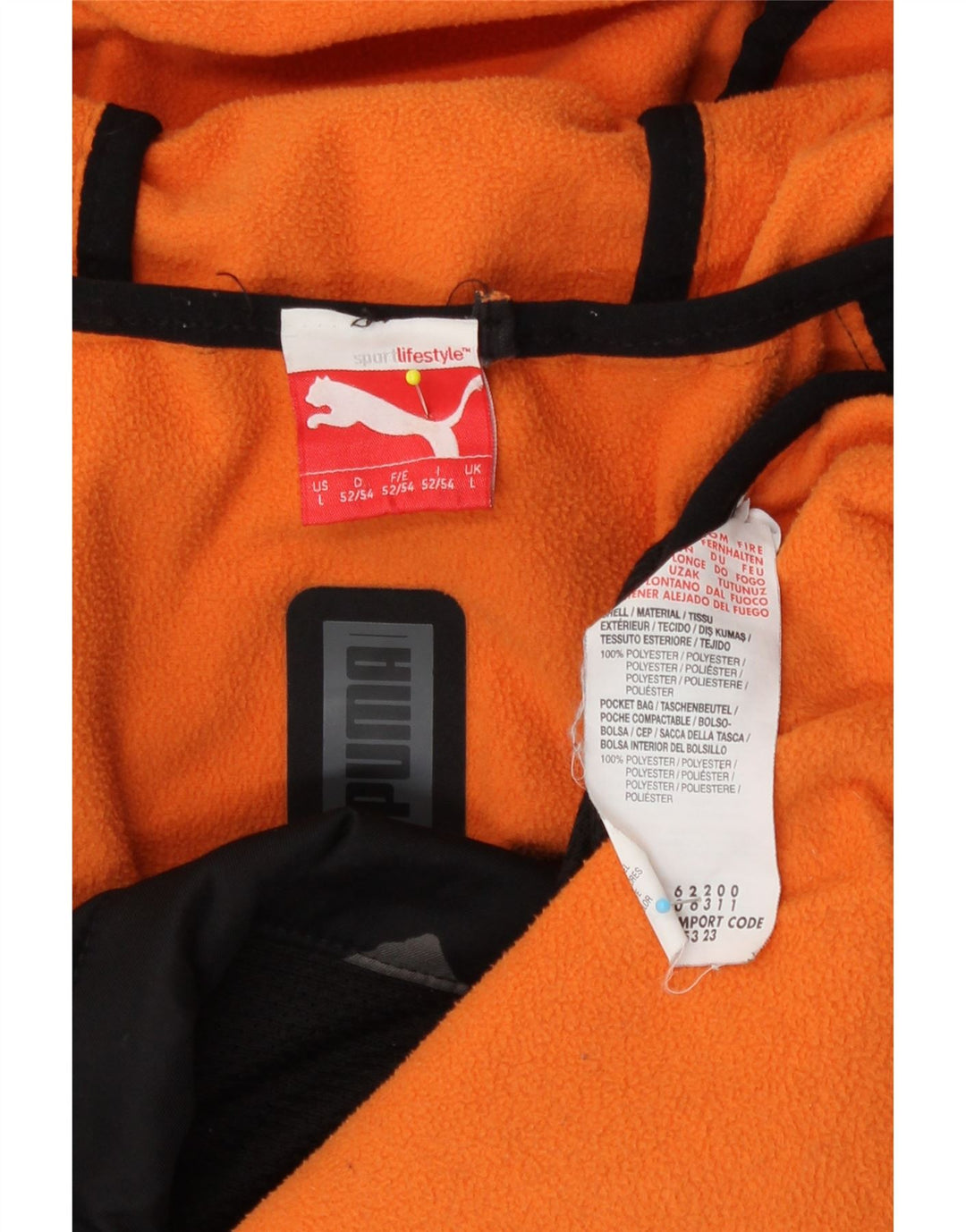 Puma Mens Hooded Windbreaker Jacket UK 40 Large Black Geometric Polyester