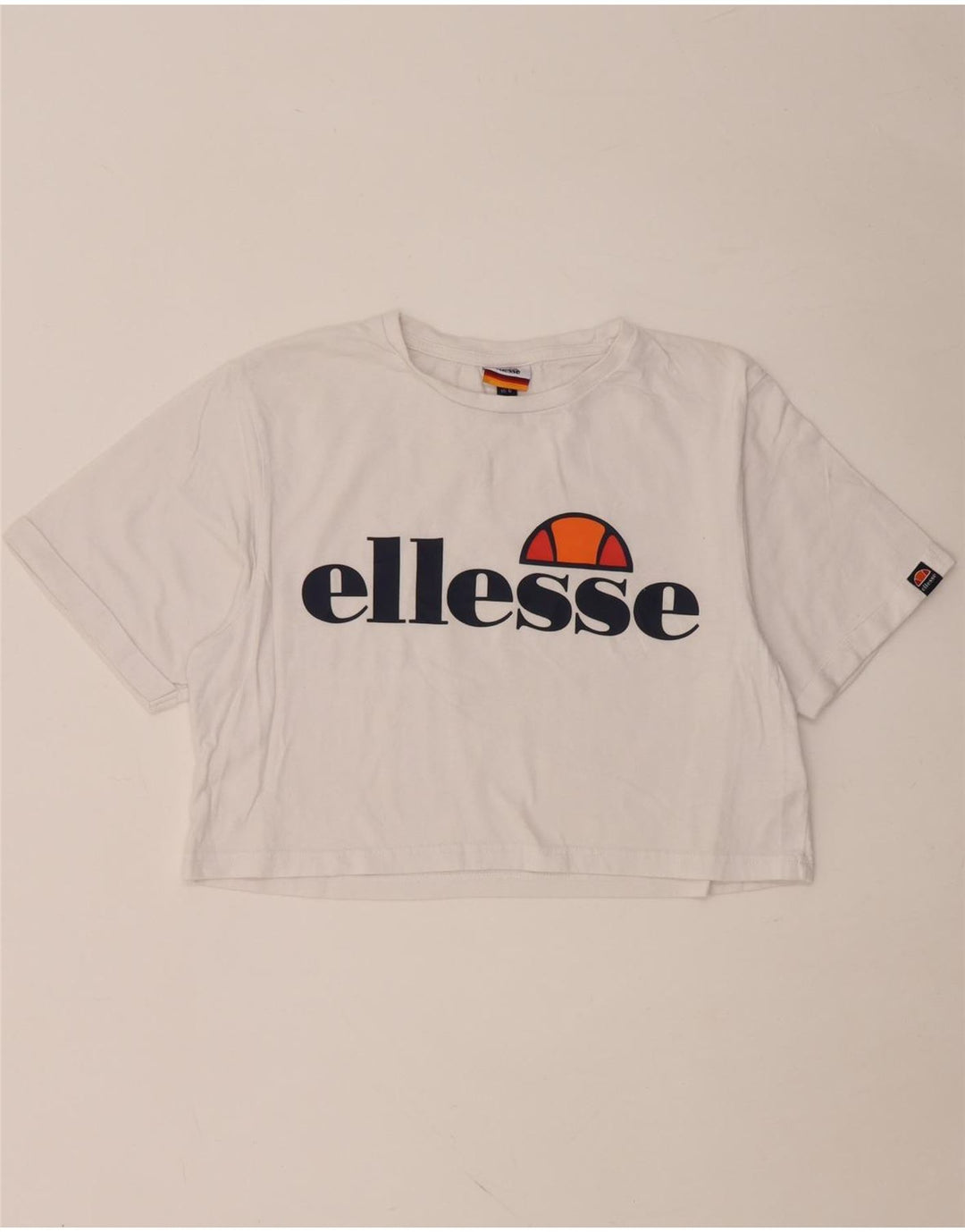 ELLESSE Womens Crop Graphic T-Shirt Top UK 10 Small White Cotton
