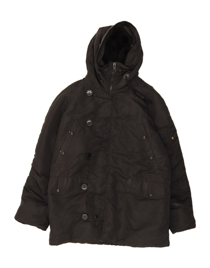 ALPHA INDUSTRIES Mens Hooded Windbreaker Jacket UK 38 Medium Black Vintage Alpha Industries and Second-Hand Alpha Industries from Messina Hembry 