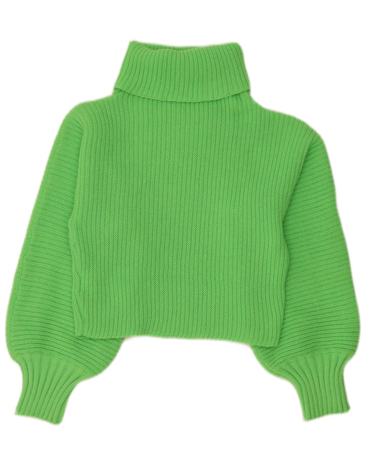 SHEIN Womens Crop Roll Neck Jumper Sweater UK 12 Medium Green Polyester