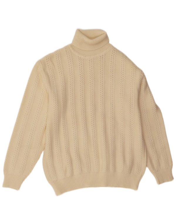 Vintage Mens Roll Neck Jumper Sweater Large White