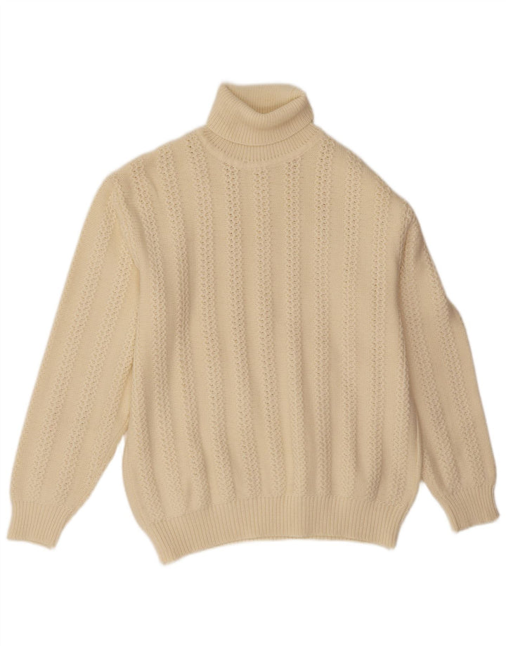 Vintage Mens Roll Neck Jumper Sweater Large White
