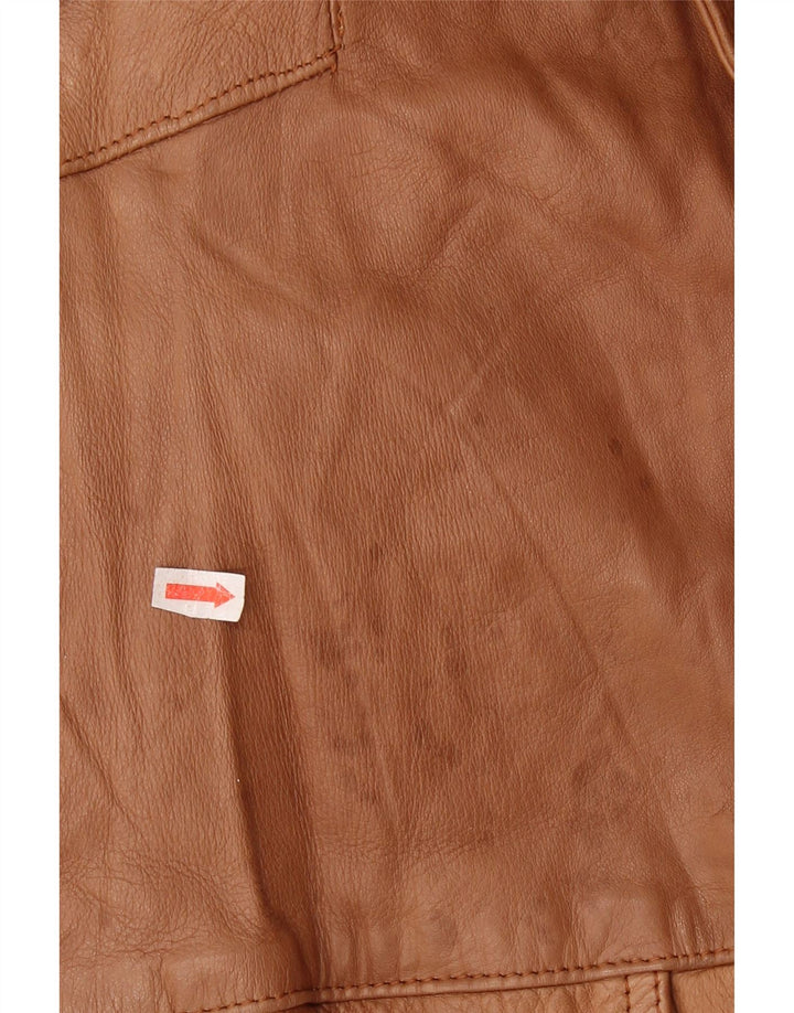 VINTAGE Mens Military Leather Jacket UK 44 2XL Brown Leather