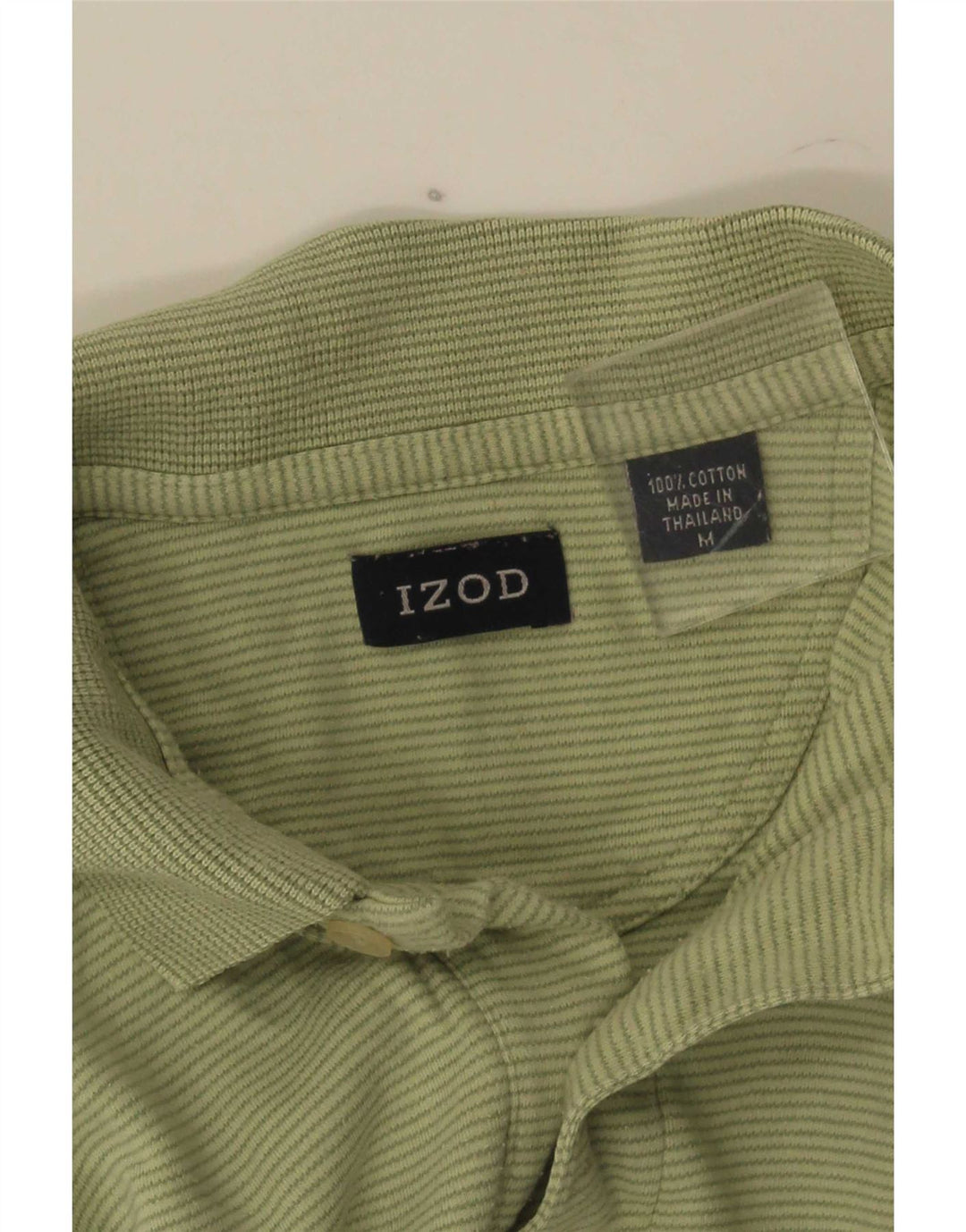 Izod Mens Polo Shirt Medium Green Pinstripe Cotton