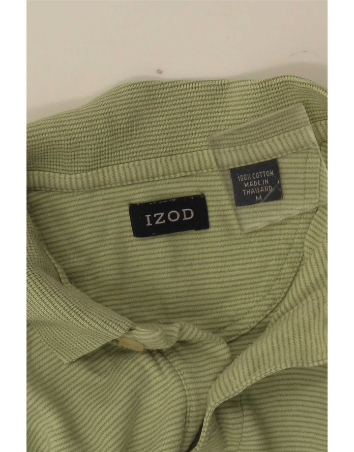 Izod Mens Polo Shirt Medium Green Pinstripe Cotton