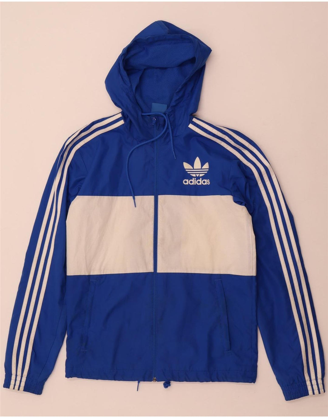 Adidas Mens Hooded Tracksuit Top Jacket  Small Blue Colourblock Polyester