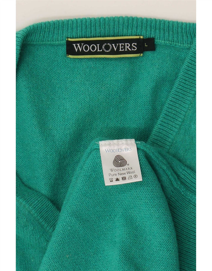 WoolOvers Mens V-Neck Jumper Sweater Large Green New Wool