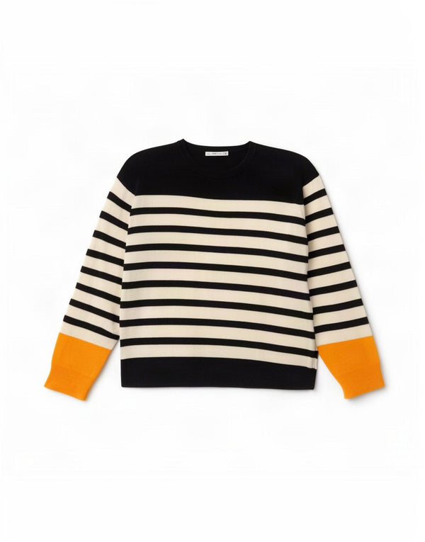Zara Womens Oversized Crew Neck Jumper Sweater UK 10 Small Black Striped