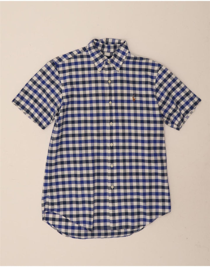 Ralph Lauren Mens Short Sleeve Shirt Medium Blue Gingham Cotton