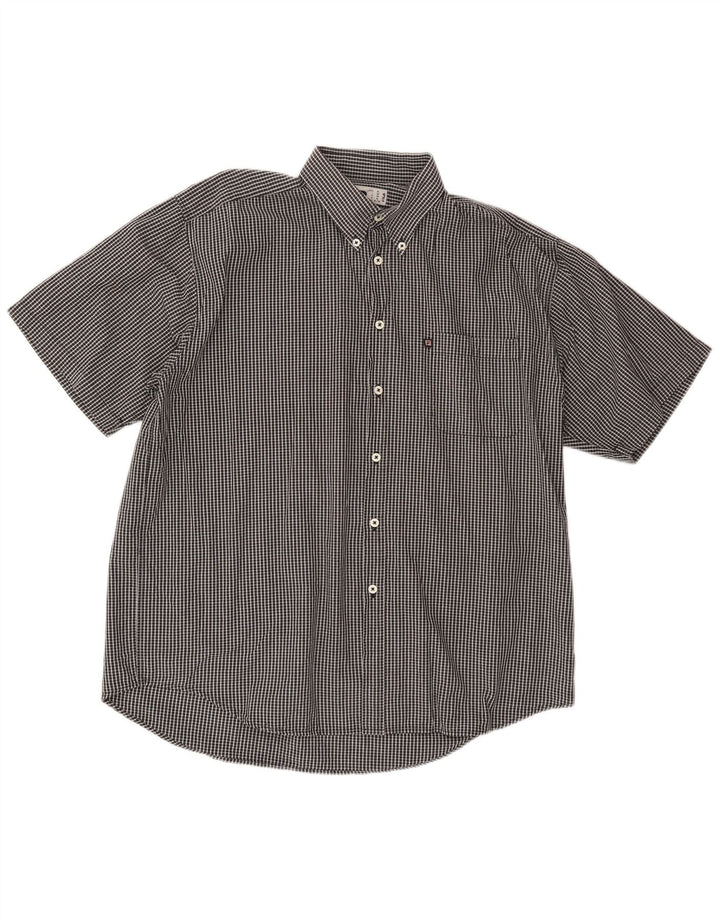 FILA Mens Short Sleeve Shirt XL Black Check Cotton