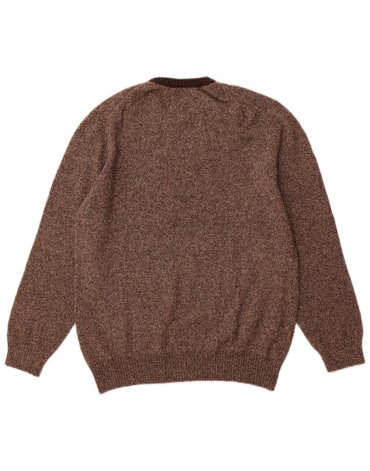 IL GRANCHIO Womens Crew Neck Jumper Sweater UK 22 3XL Brown Flecked Wool