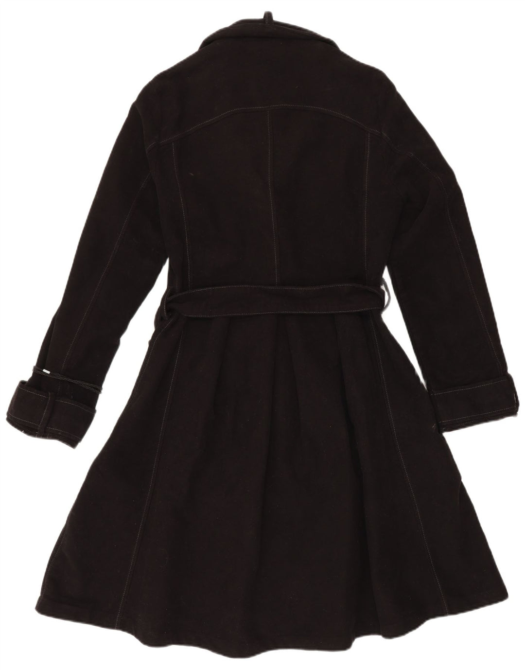 VINTAGE Womens Double Breasted Trench Coat UK 14 Medium Black Cotton