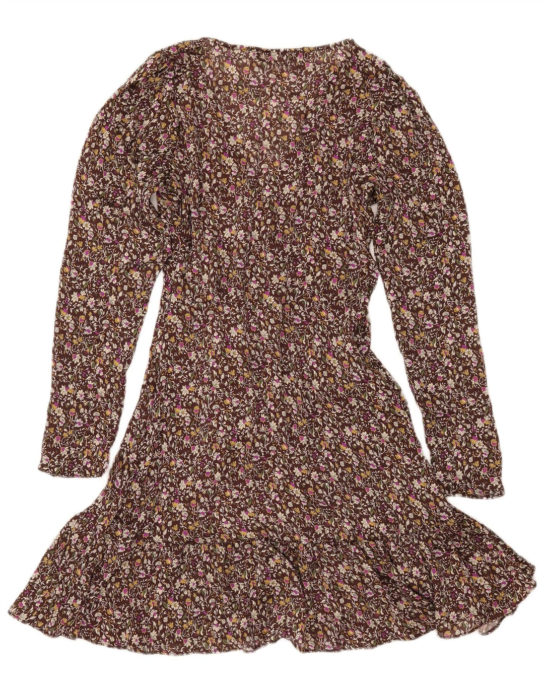 ZARA Womens Long Sleeve Wrap Dress UK 6 XS Brown Floral