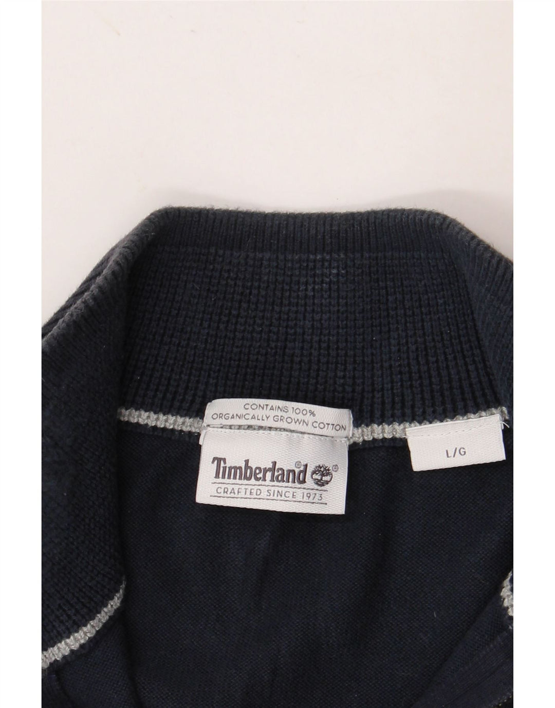 TIMBERLAND Mens Zip Neck Jumper Sweater Large Navy Blue Cotton