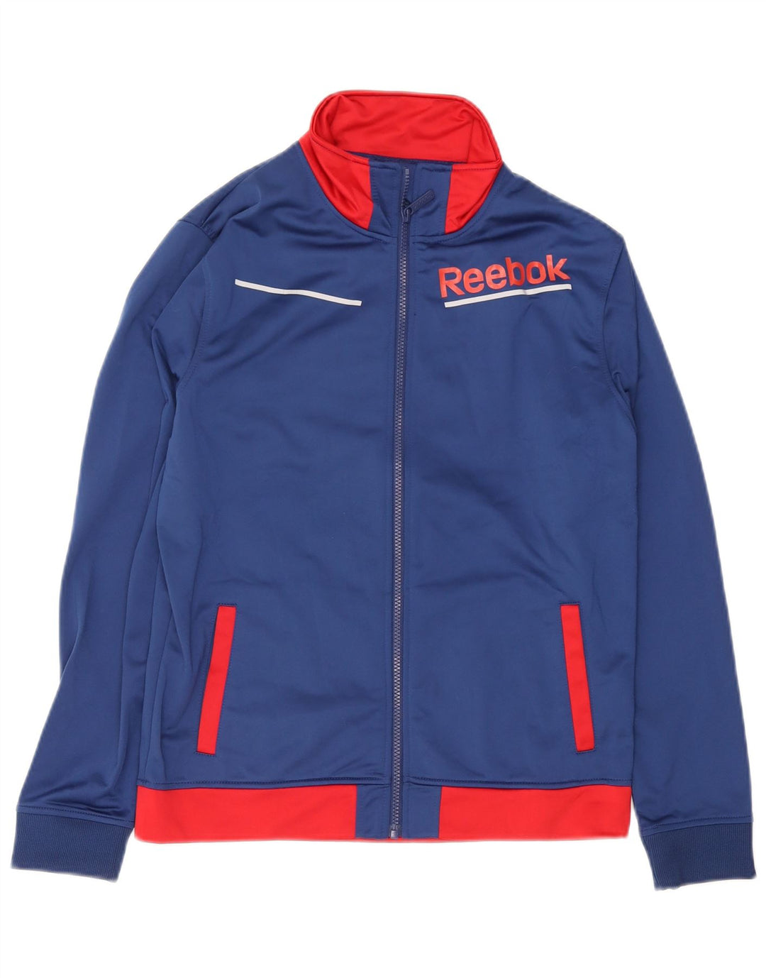 Reebok Boys Graphic Tracksuit Top Jacket 15-16 Years Navy Blue Colourblock