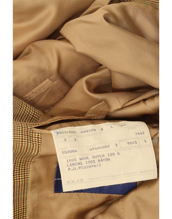 Gieves & Hawkes Mens 2 Button Blazer Jacket UK 42 XL Brown Houndstooth Wool