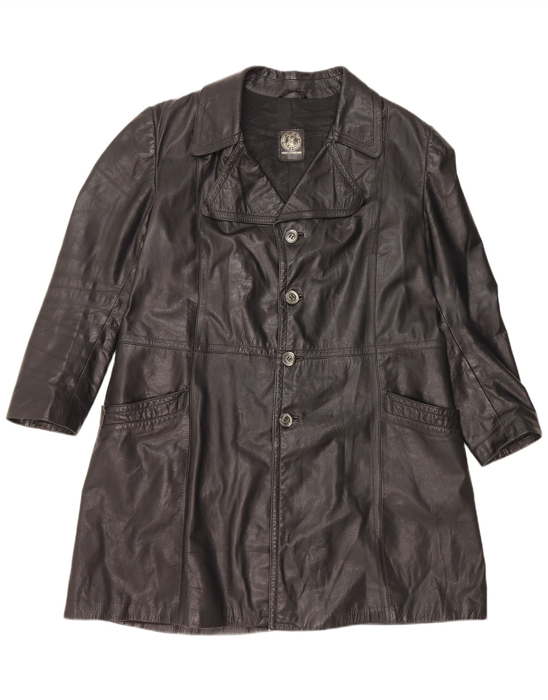 Vintage Mens Leather Coat UK 40 Large Black Leather