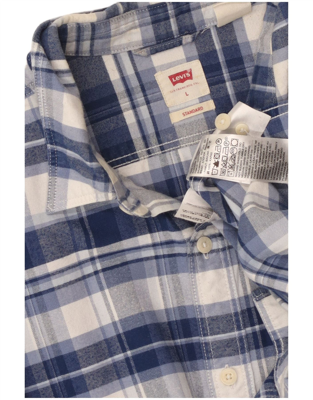 LEVI'S Mens Standard Fit Flannel Shirt Large Blue Check Cotton