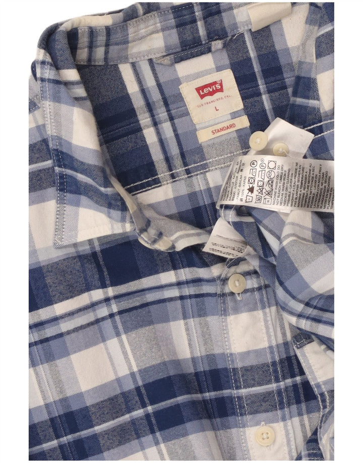 LEVI'S Mens Standard Fit Flannel Shirt Large Blue Check Cotton