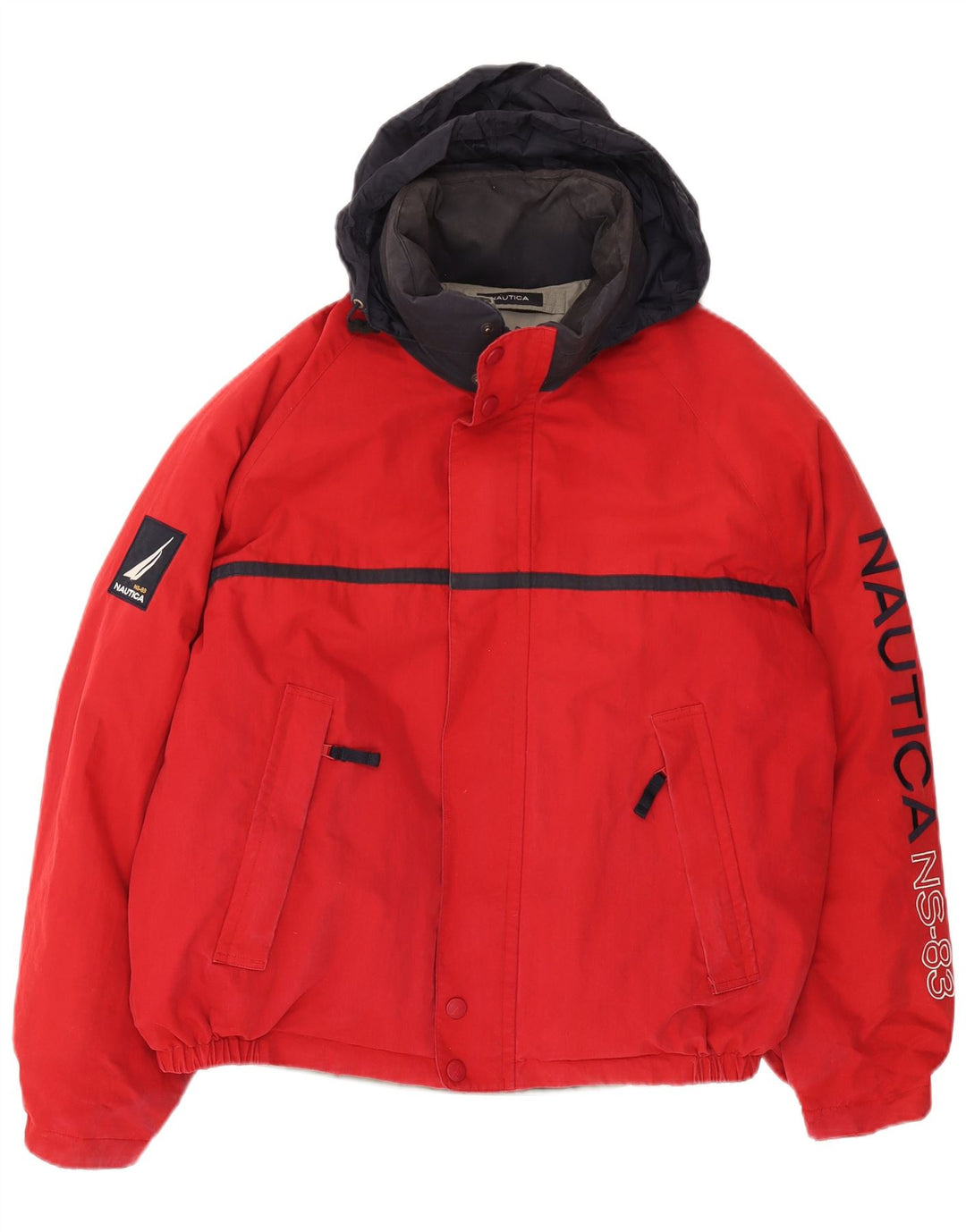 NAUTICA Mens Hooded Padded Reversible Jacket UK 40 Large Red Colourblock