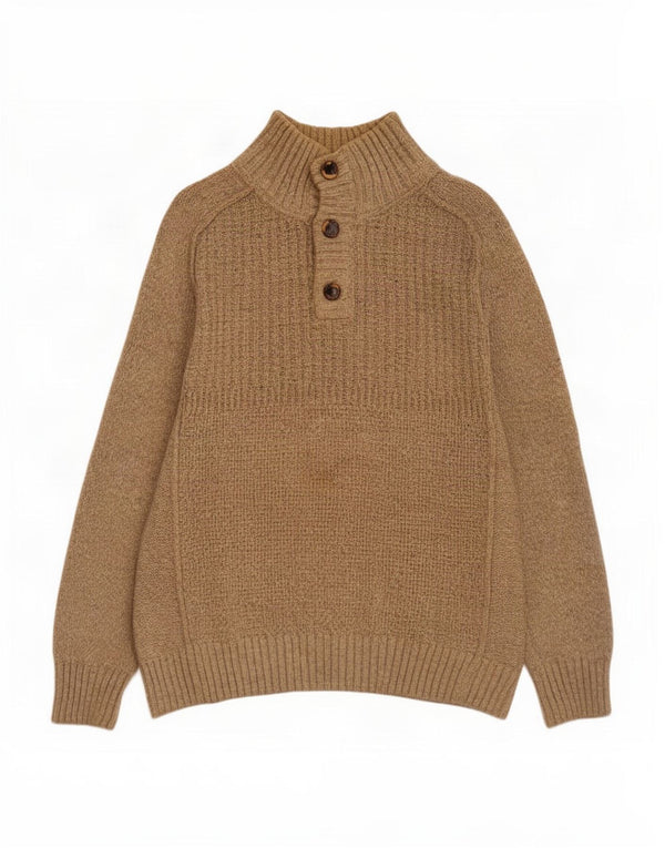 Fat Face Mens Button Neck Jumper Sweater XL Beige Cotton