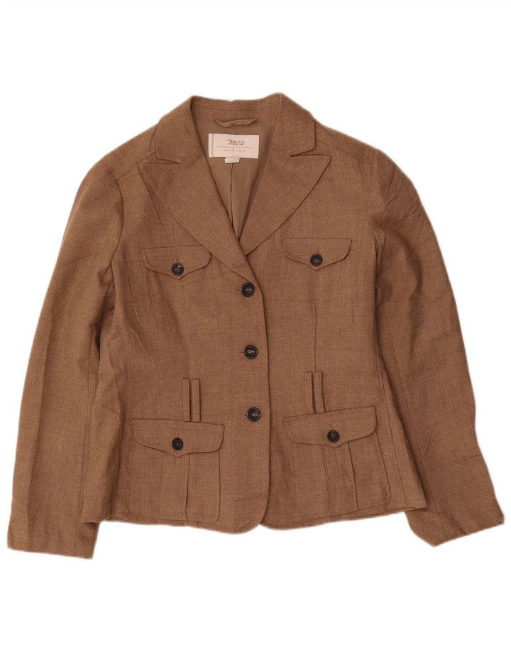 Marlboro Classics Womens 3 Button Blazer Jacket UK 14 Large Brown Polyester