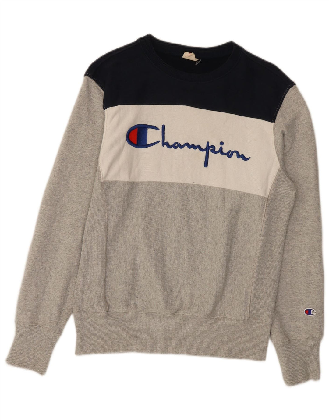 Champion Womens Graphic Sweatshirt Jumper UK 14 Medium Grey Colourblock