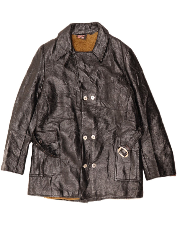 VINTAGE Mens Sherpa Leather Jacket UK 38 Medium Black