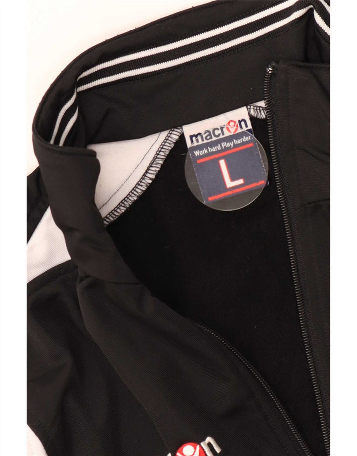 Macron Mens Graphic Tracksuit Top Jacket Large Black Colourblock Polyester