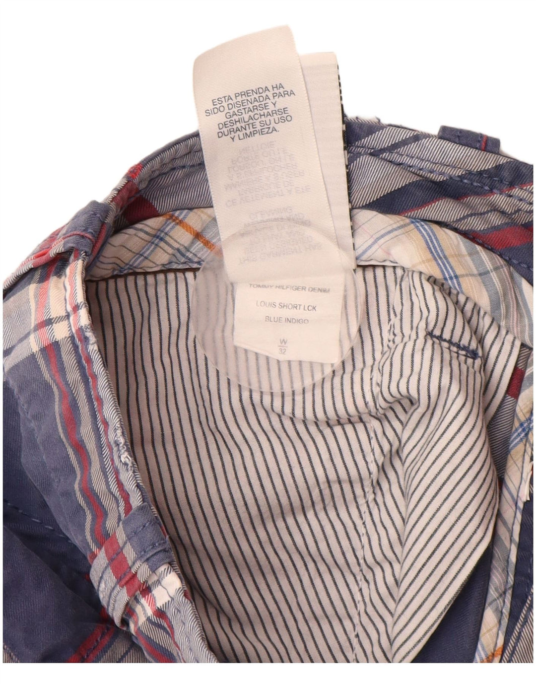 TOMMY HILFIGER Mens Cargo Shorts W32 Medium  Navy Blue Check Cotton