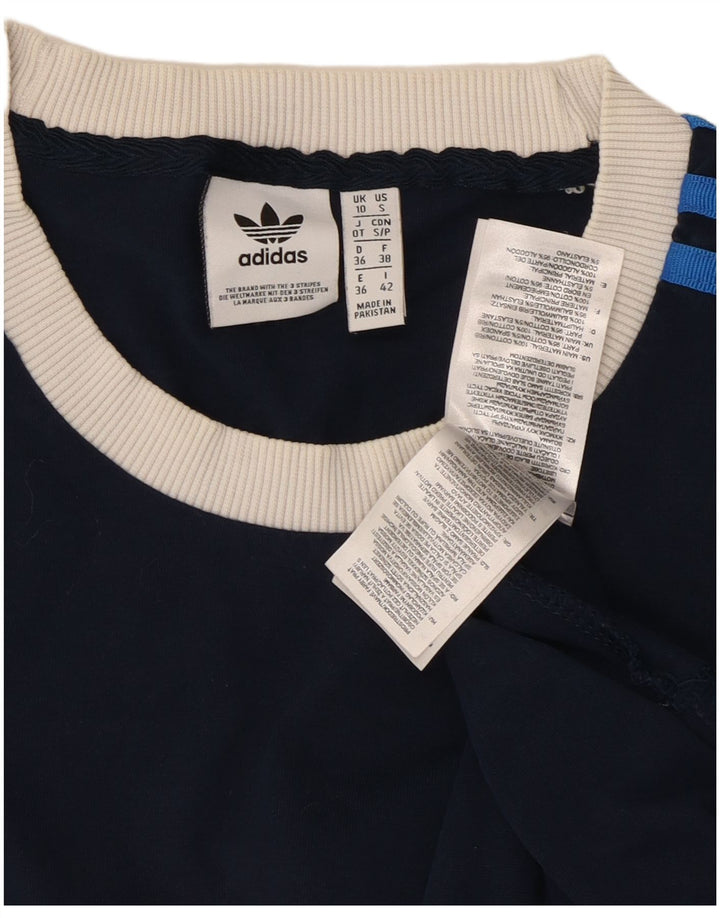 ADIDAS Womens T-Shirt Top UK 10 Small Navy Blue Cotton