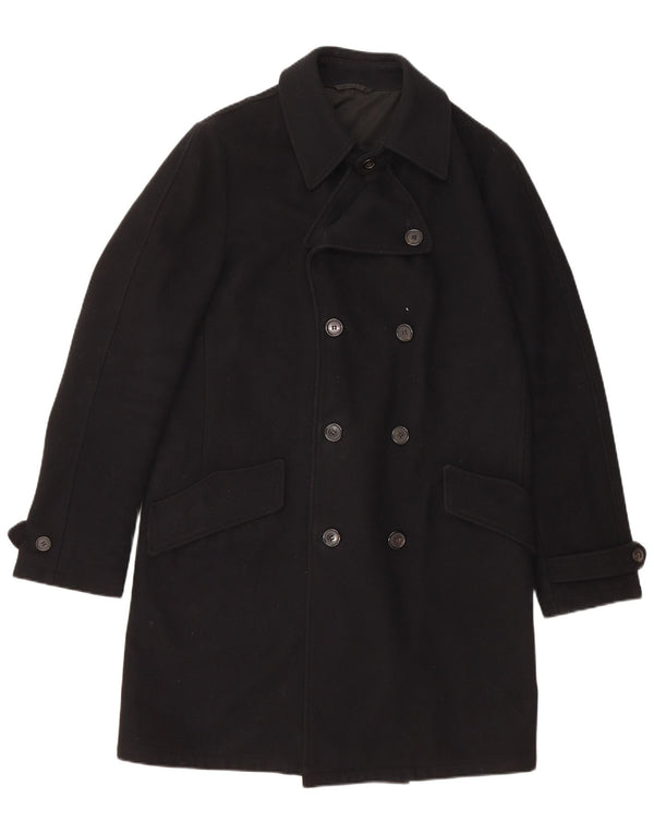 HUGO BOSS Mens Double Breasted Coat UK 38 Medium Black Virgin Wool