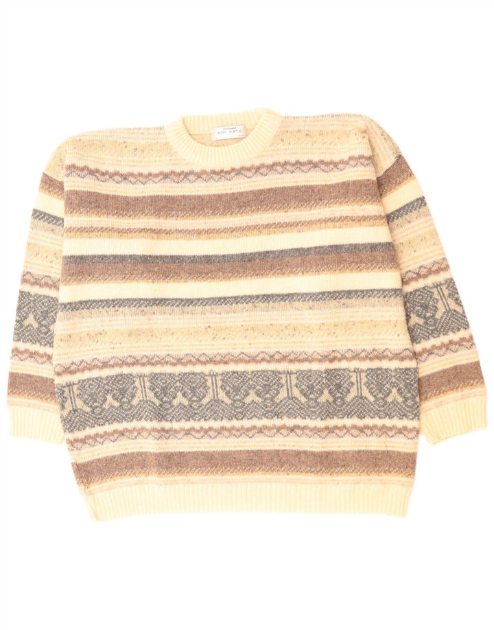 ST. BERNARD Mens Crew Neck Jumper Sweater Size 44/46 XL Beige Fair Isle