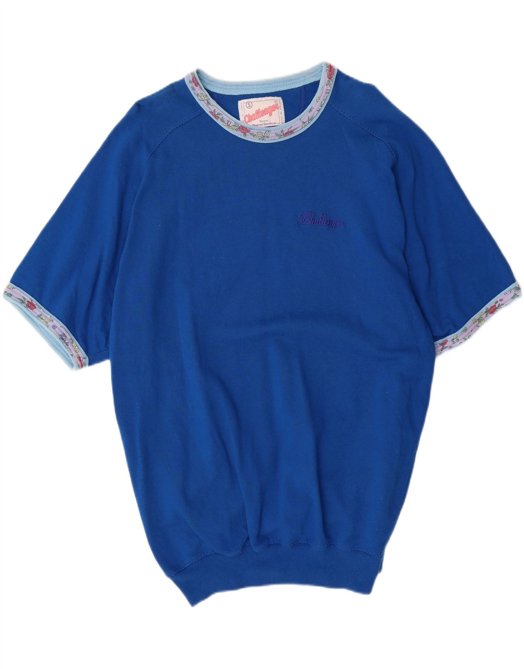 VINTAGE Mens Short Sleeve Sweatshirt Jumper Small Blue Cotton