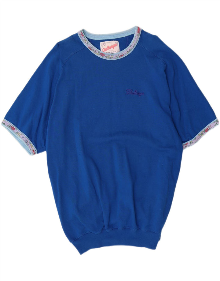 VINTAGE Mens Short Sleeve Sweatshirt Jumper Small Blue Cotton