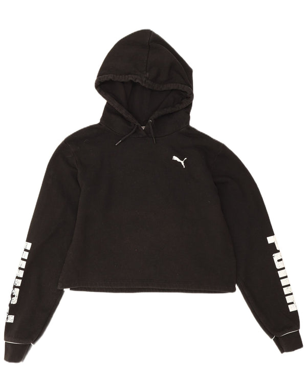 Puma Womens Oversized Crop Graphic Hoodie Jumper UK 10 Small Black Cotton