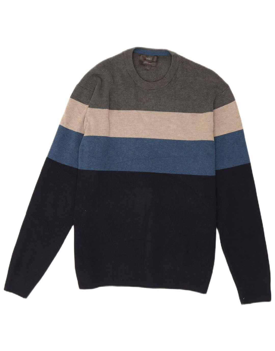 Marks & Spencer Mens Crew Neck Jumper Sweater Large Multicoloured Striped