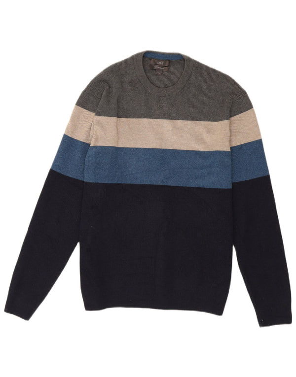 Marks & Spencer Mens Crew Neck Jumper Sweater Large Multicoloured Striped