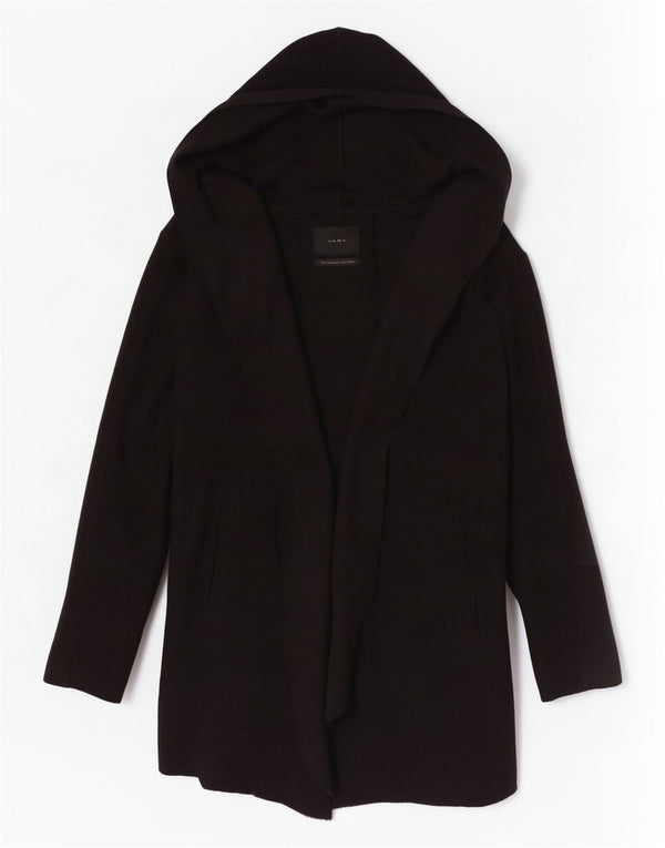 Zara Mens Longline Hooded Open Cardigan Sweater Medium Black