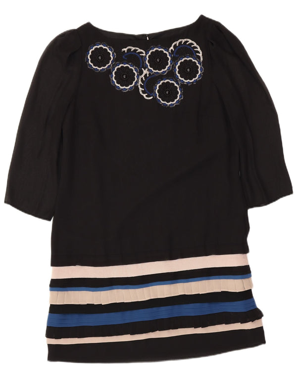 MONSOON Womens 3/4 Sleeve Sheath Dress UK 12 Medium  Black Striped