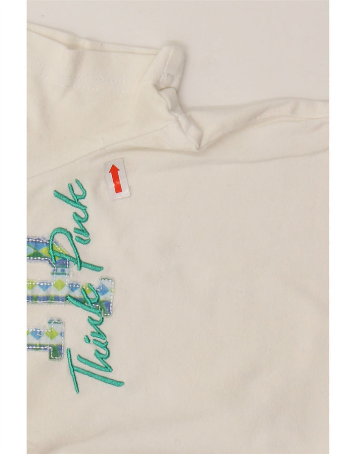 THINK PINK Womens Graphic Polo Shirt UK 8 Small White Cotton