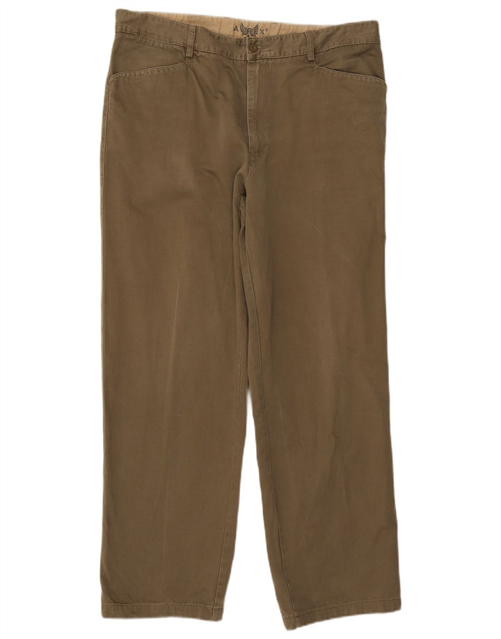 AVIREX Mens Straight Casual Trousers W38 L30 Khaki Cotton