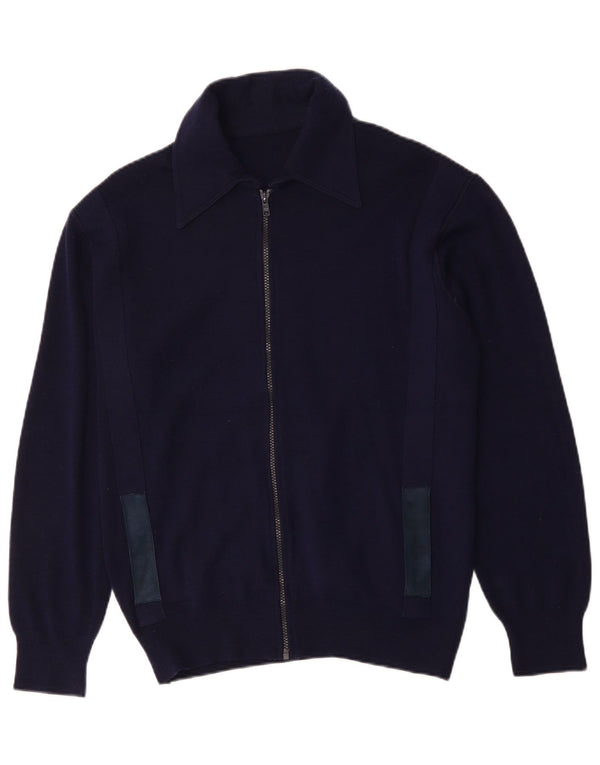 Vintage Mens Cardigan Sweater Medium Navy Blue Wool