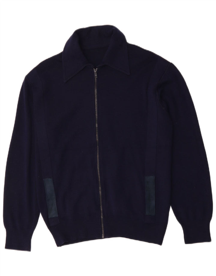 Vintage Mens Cardigan Sweater Medium Navy Blue Wool