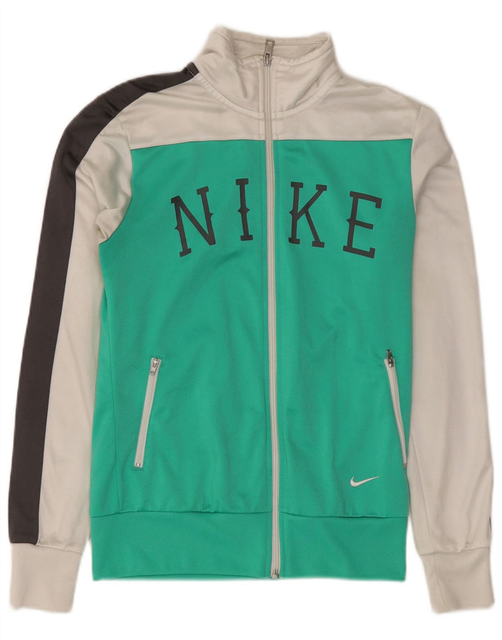 NIKE Womens Graphic Tracksuit Top Jacket UK 12 Medium Green Colourblock