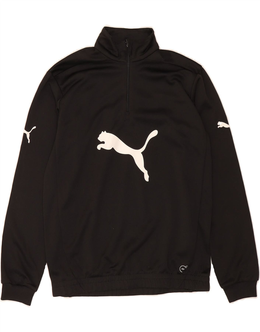 PUMA Boys Zip Neck Graphic Sweatshirt Jumper 13-14 Years Black Polyester Vintage Puma and Second-Hand Puma from Messina Hembry 