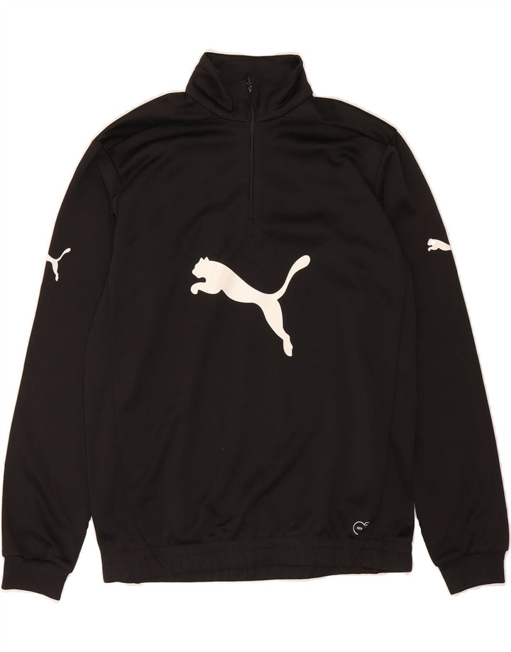 PUMA Boys Zip Neck Graphic Sweatshirt Jumper 13-14 Years Black Polyester Vintage Puma and Second-Hand Puma from Messina Hembry 