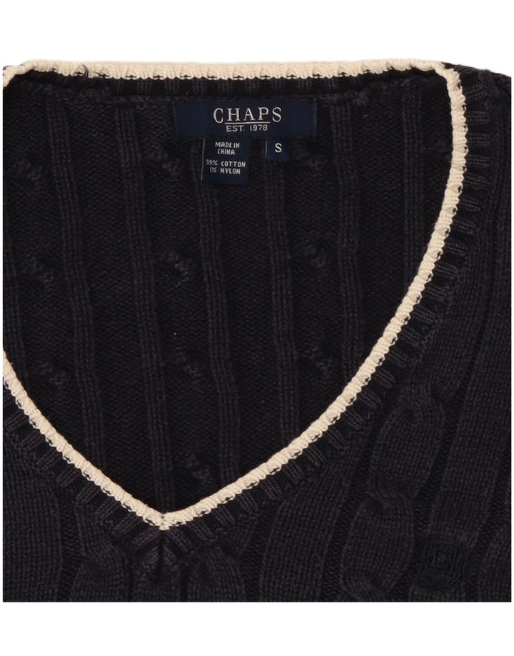 CHAPS Womens Crop V-Neck Jumper Sweater UK 10 Small Navy Blue Cotton