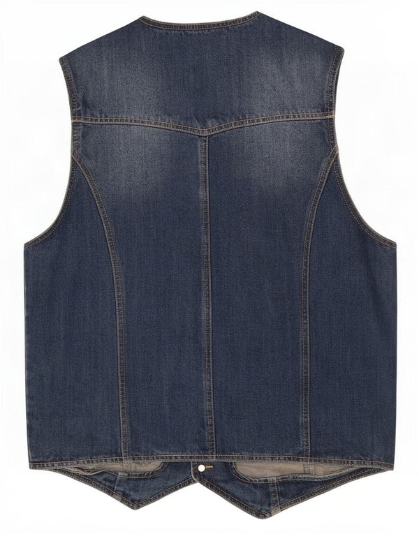 Vintage Mens Denim Waistcoat IT 52 Large Blue Cotton