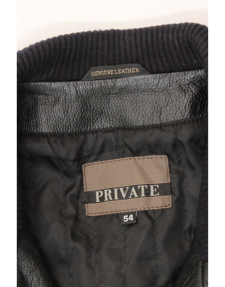 Private Mens Leather Jacket IT 54 2XL Black Leather